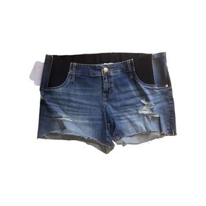 Isabel Maternity Under Belly Destruction Midi Maternity Jean Shorts NWT SZ 16